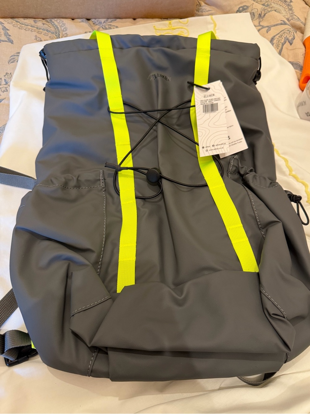 Gray Elliker Backpack with Neon Yellow Straps - Dayle Roll-Top Backpack NWT